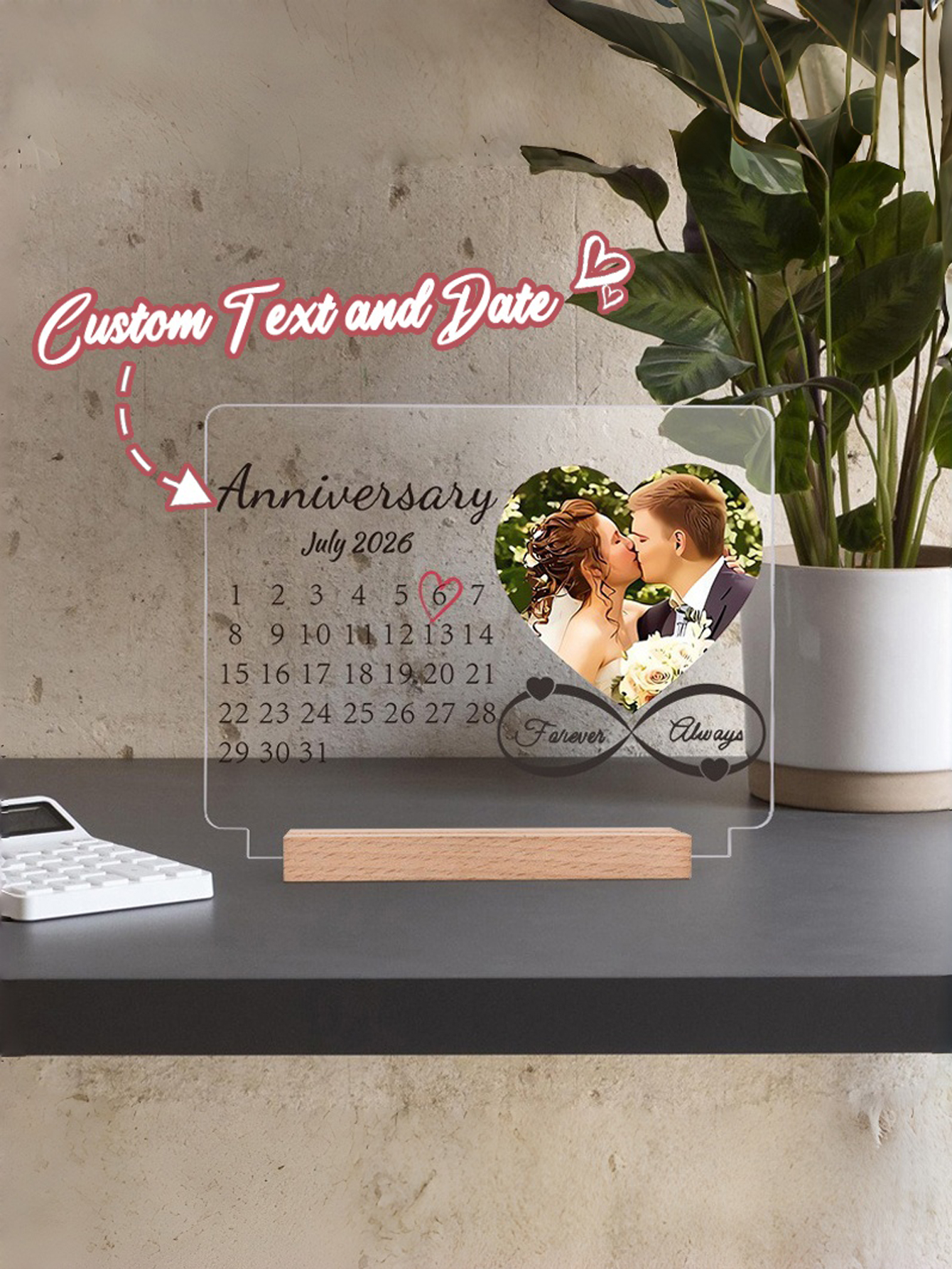Custom Anniversary Photo Acrylic Calendar Stand